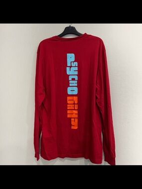 Psycho Bunny Red Long-Sleeve Tee with Blue and Orange Vertical Logo mens 8 xl